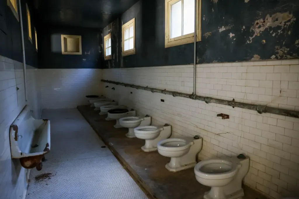 View of the toilet wing addition at the historic Angel...