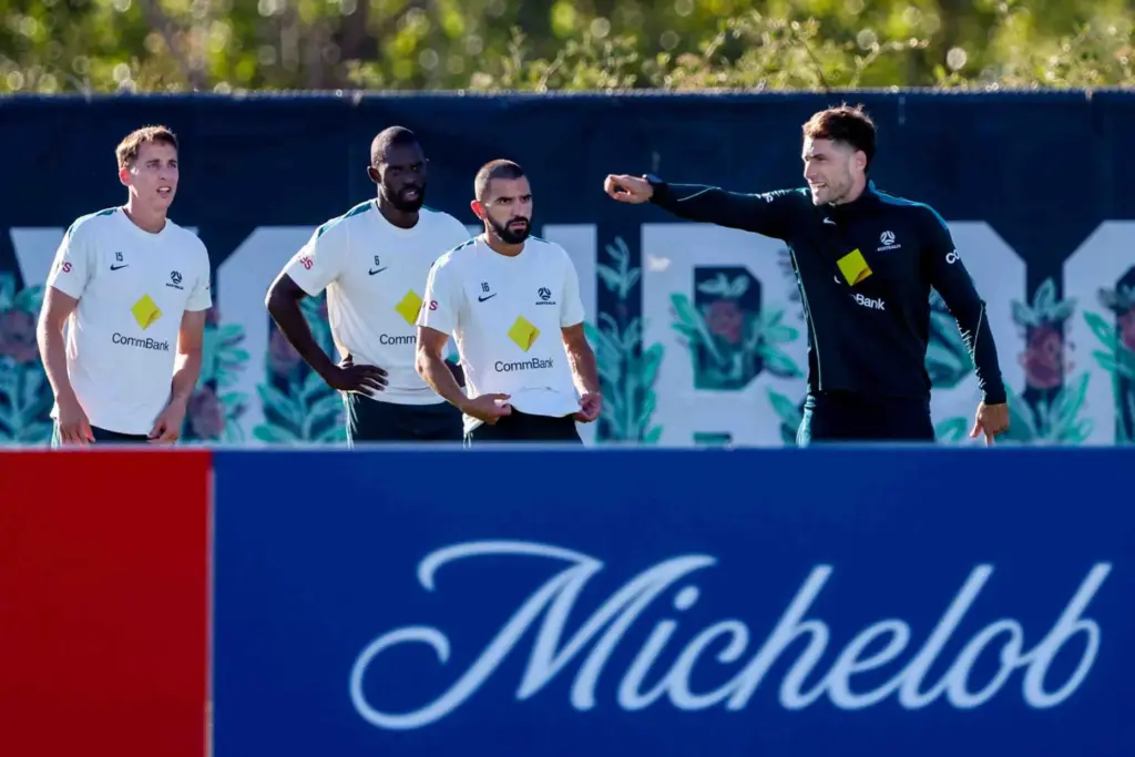The Australian men's national soccer team practices ahead of World...