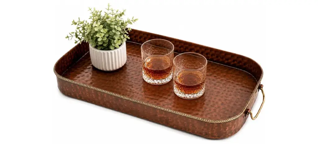 Old Dutch Oblong Antique Copper Tray with Cast Brass Handles