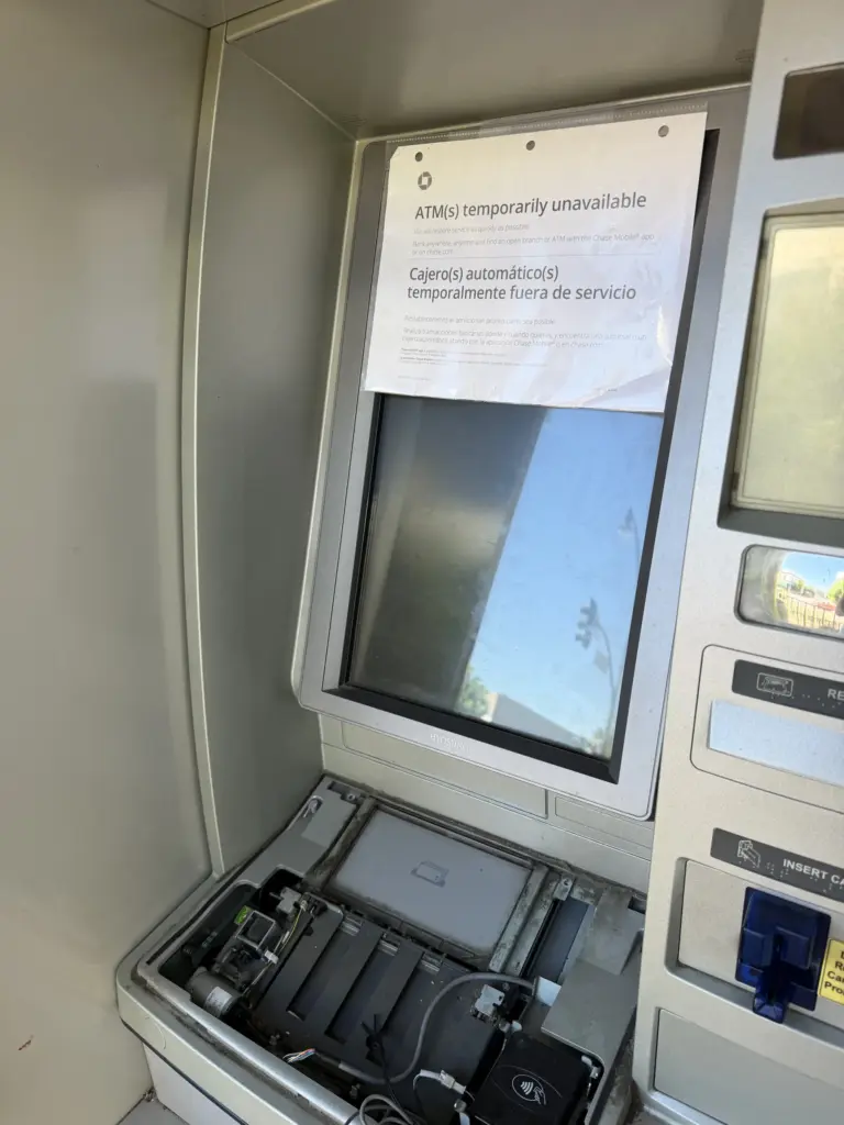An exterior ATM at Chase Bank in downtown Petaluma shows...