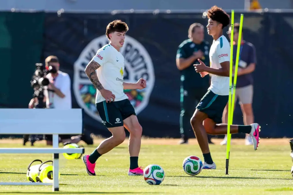 The Australian men's national soccer team practices ahead of World...