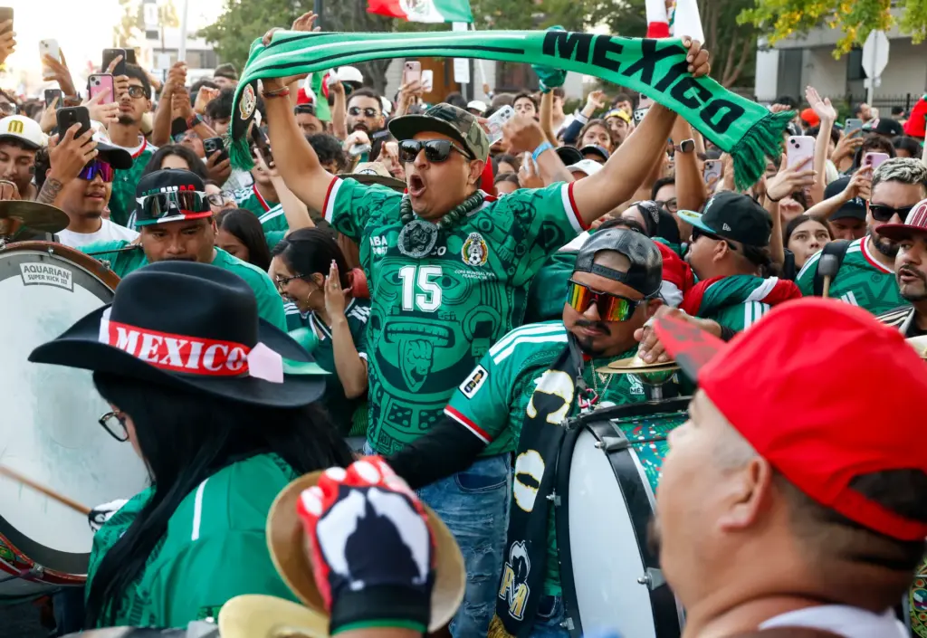 Mexico soccer fans react at the end of Mexicoâs 3-0...