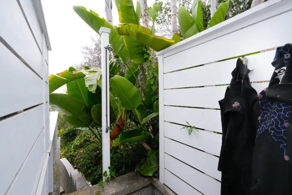 An outdoor shower at 1641 Crespo Drive in early June....