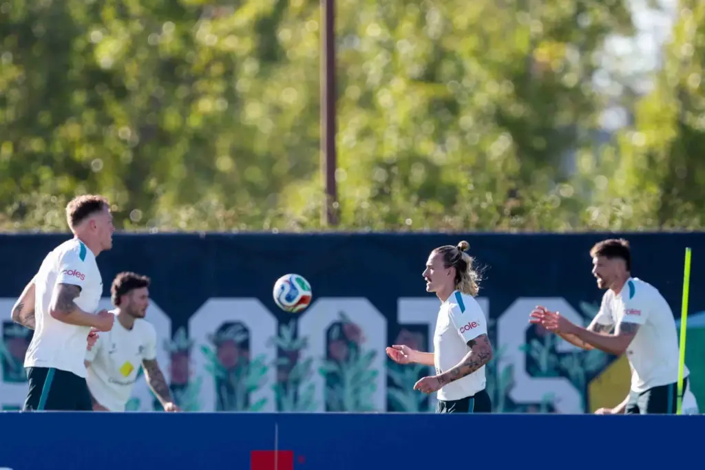 The Australian men's national soccer team practices ahead of World...