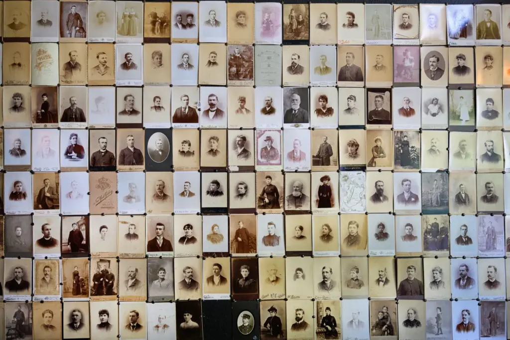 Early 19th century picture postcards decorate the front entrance of...