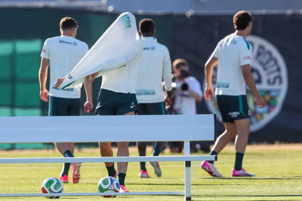 The Australian men's national soccer team practices ahead of World...