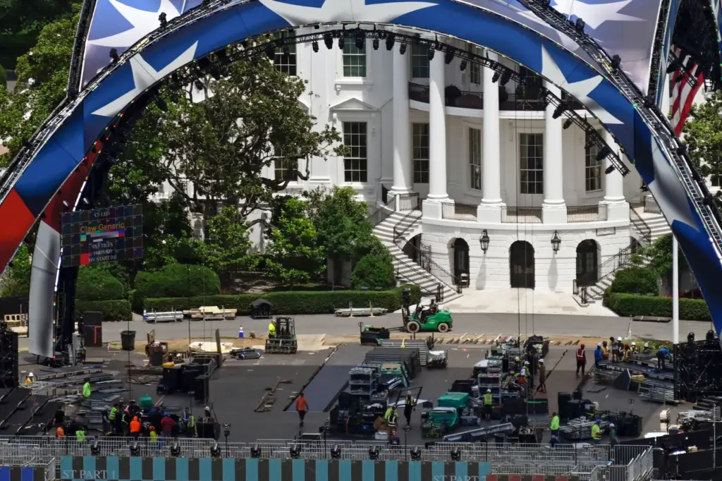 Construction continues on the arena on the South Lawn of...