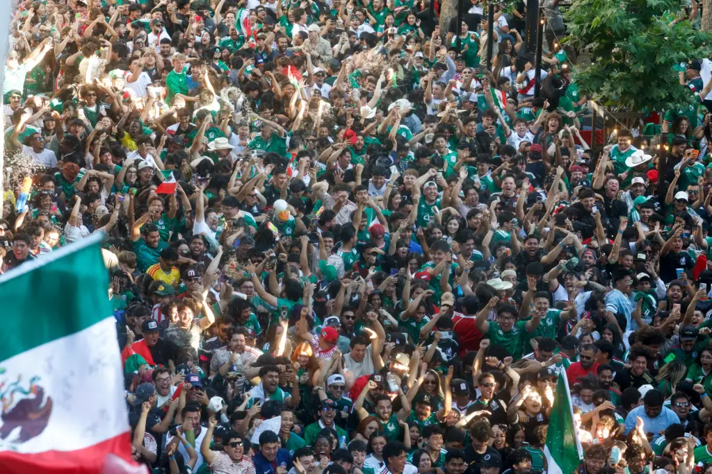 Mexico soccer fans celebrate a goal by Mexico against Czechia...