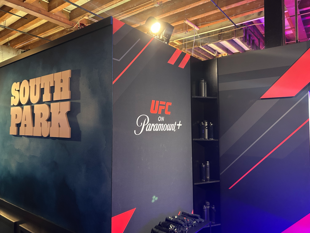 âSouth Parkâ and UFC signs at The Lodge activation by...