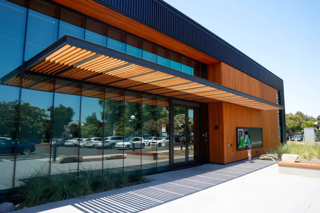 The entrance to the Campbell Library in Campbell, Calif., on...
