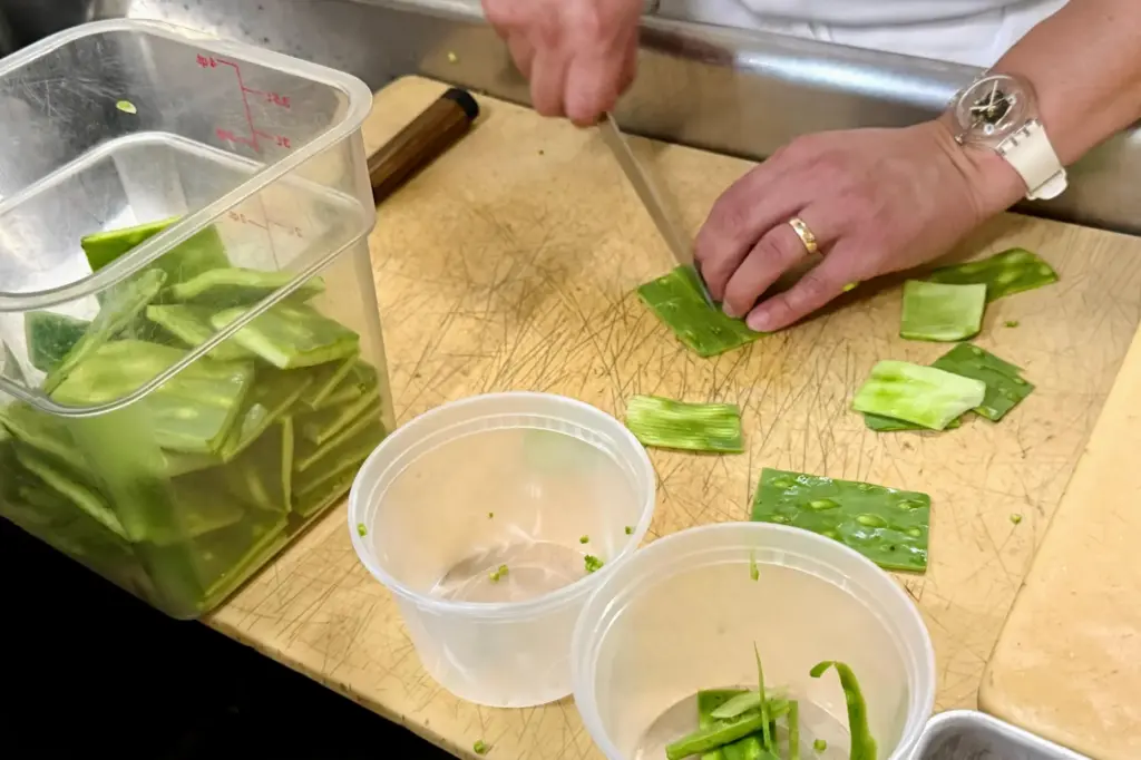 Nopales from the prickly pear cactus are prepared at Californios...