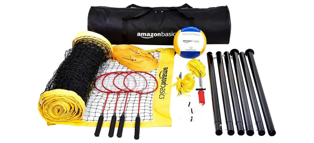 Amazon Basics Outdoor Volleyball and Badminton Combo Set with Net