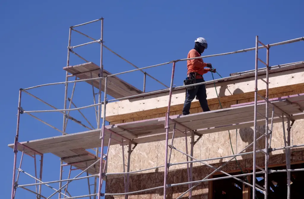 Construction takes place on a Trumark Homes housing development project...