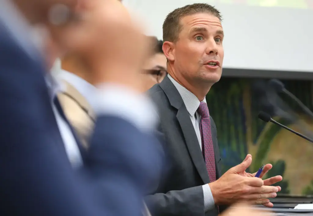 California Senate President Pro Tempore Mike McGuire speaks during the...