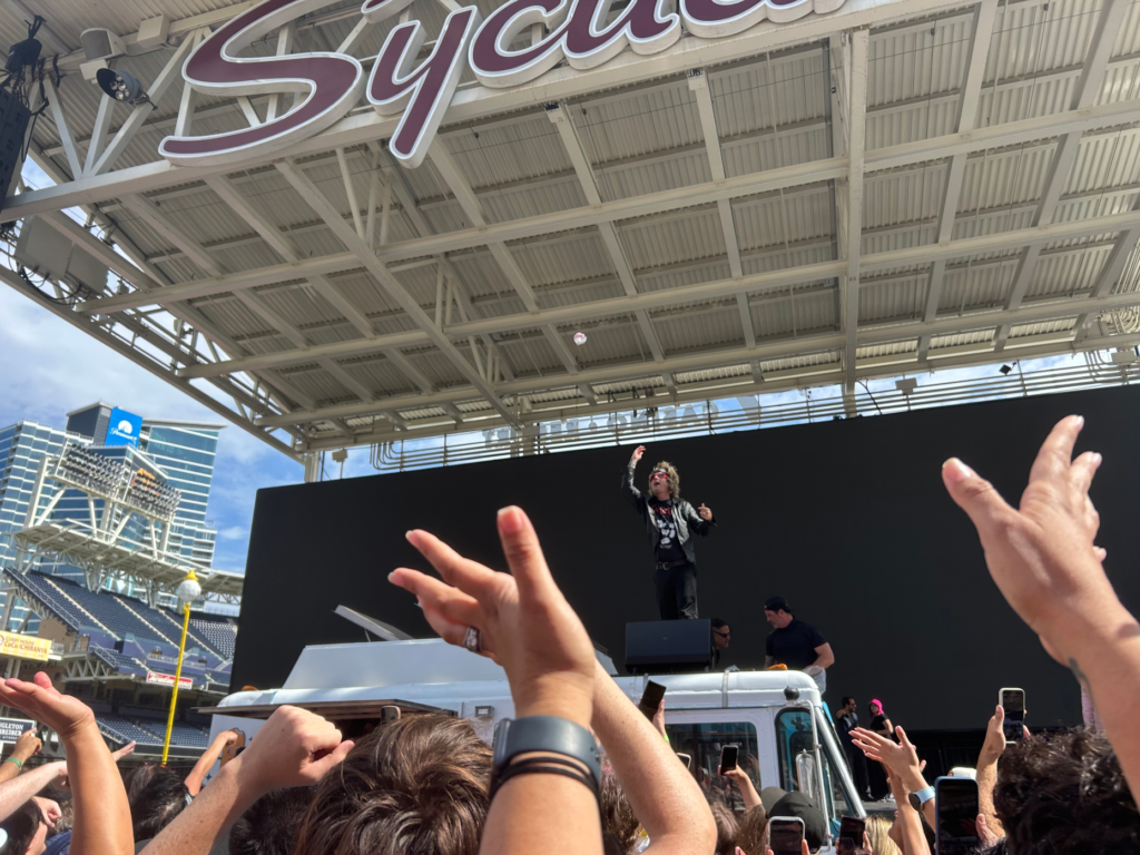 Green Day singer, guitarist and songwriter Billie Joe Armstrong throws...