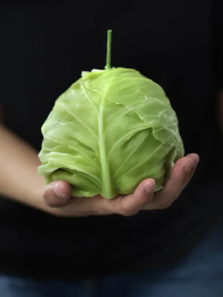 Jessica Gonzalez holds a cabbage candle at Happy Organics' studio.