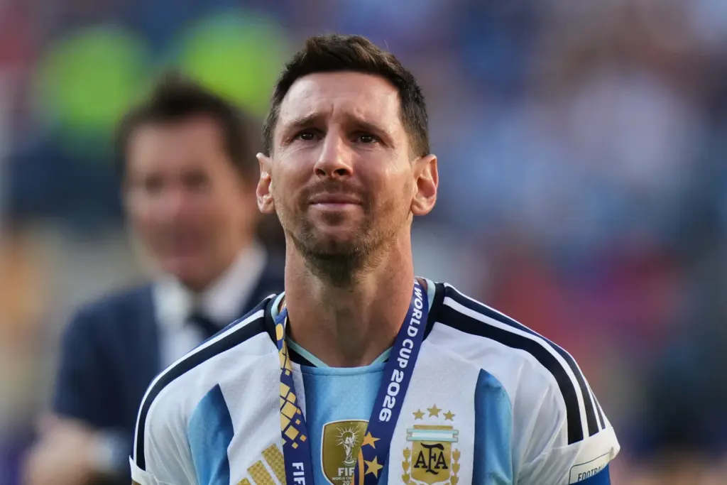 Argentina’s Lionel Messi (10) cries at the end of the...
