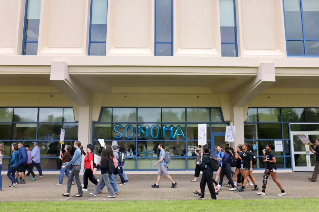 SSU faculty members, staff and students join in a protest...