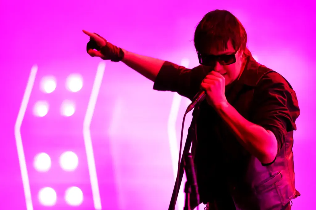The Strokes lead singer Julian Casablancas performs on the Lands...
