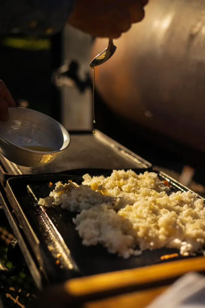 Chef Lee Desrosiers cooks rice in schmaltz for a flavorful...