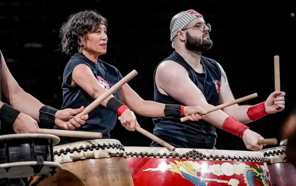 Taiko drummers perform during a World Elite Sumo tournament. (World...