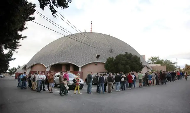 Film buffs circle the Century 21 dome theater for its...