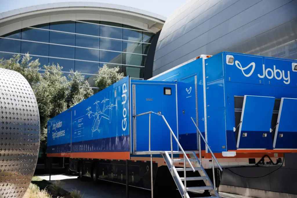 Joby Aviation's trailer, which houses the companyâs electric air taxi...