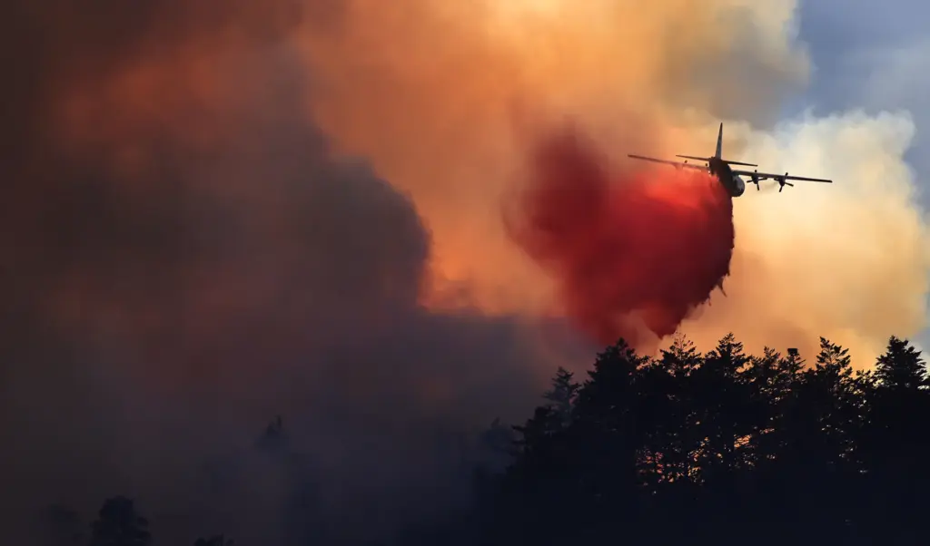 A Coulson Aviation C-130 makes a drop above Ocean Cove...