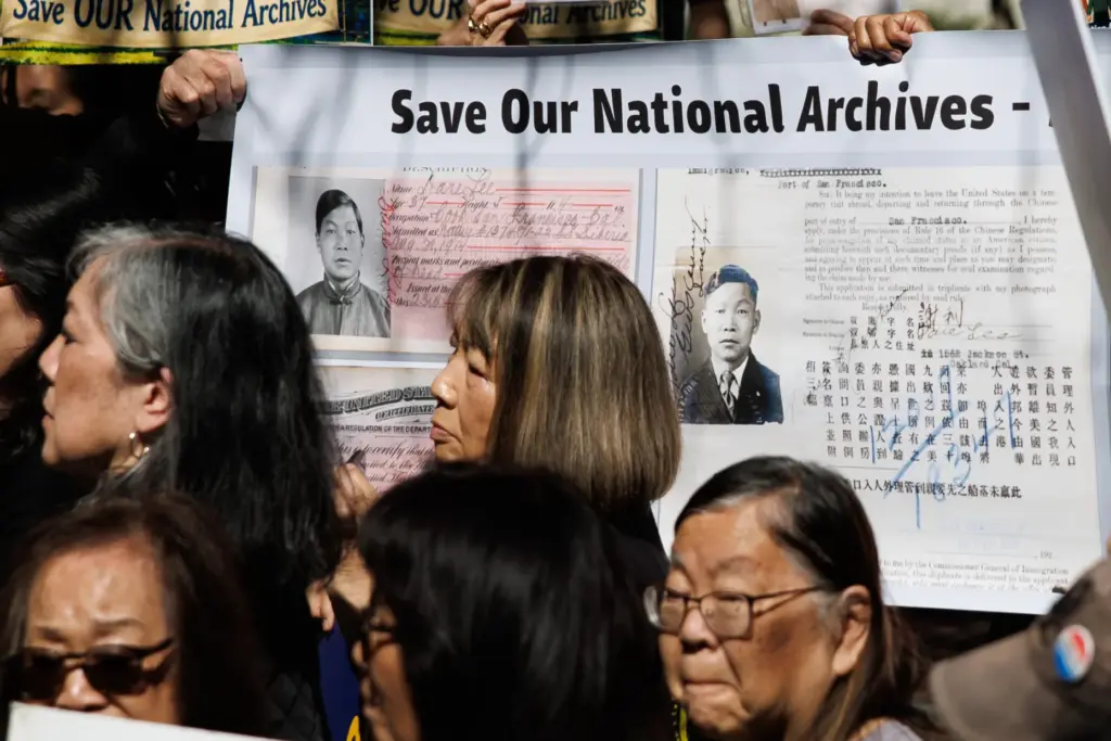 Demonstrators opposing the closure of the National Archives at San...