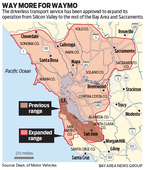 Map of Waymo's expansion range