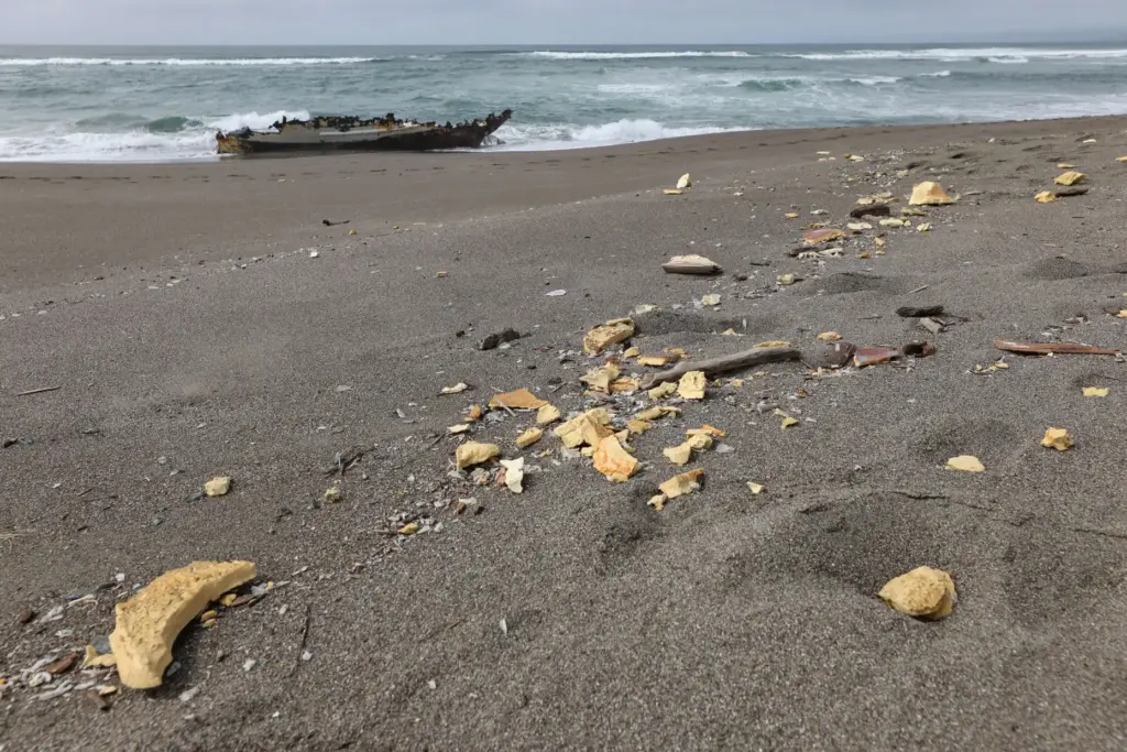 Pieces of foam debris from the Aleutian Storm wreckage are...
