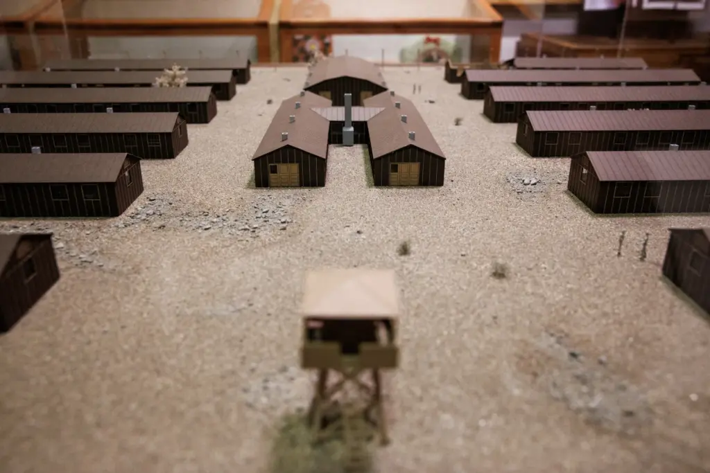 A miniature model of an internment camp during World War...