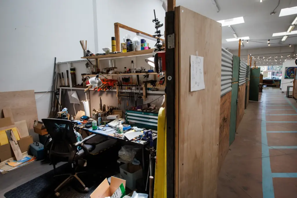 The workspace of Dimitri Diakopoulos, an artist at the Visual...