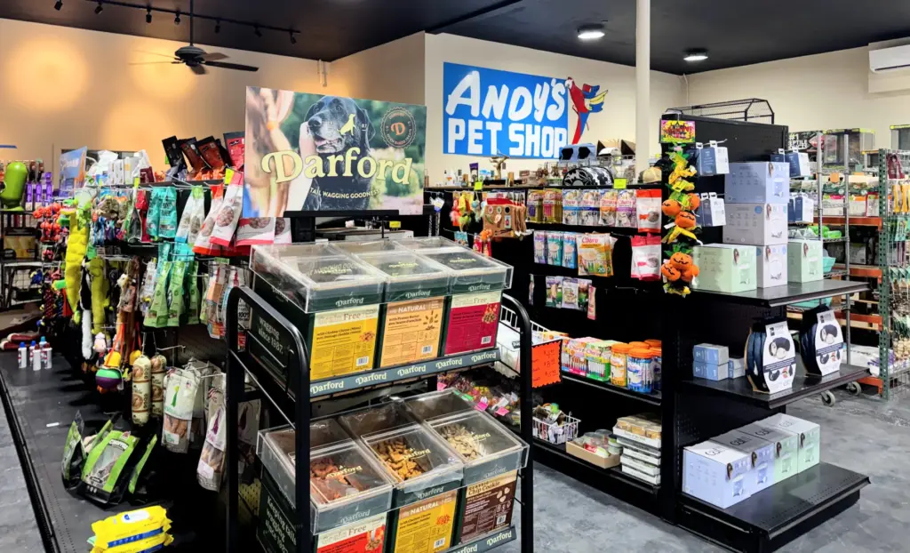 Andy's Pet Shop in San Jose offers pet food and...