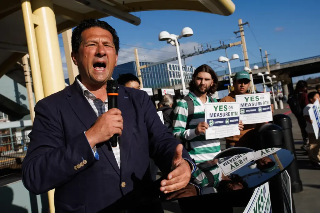 San Mateo County Supervisor David Canepa speaks during a rally...