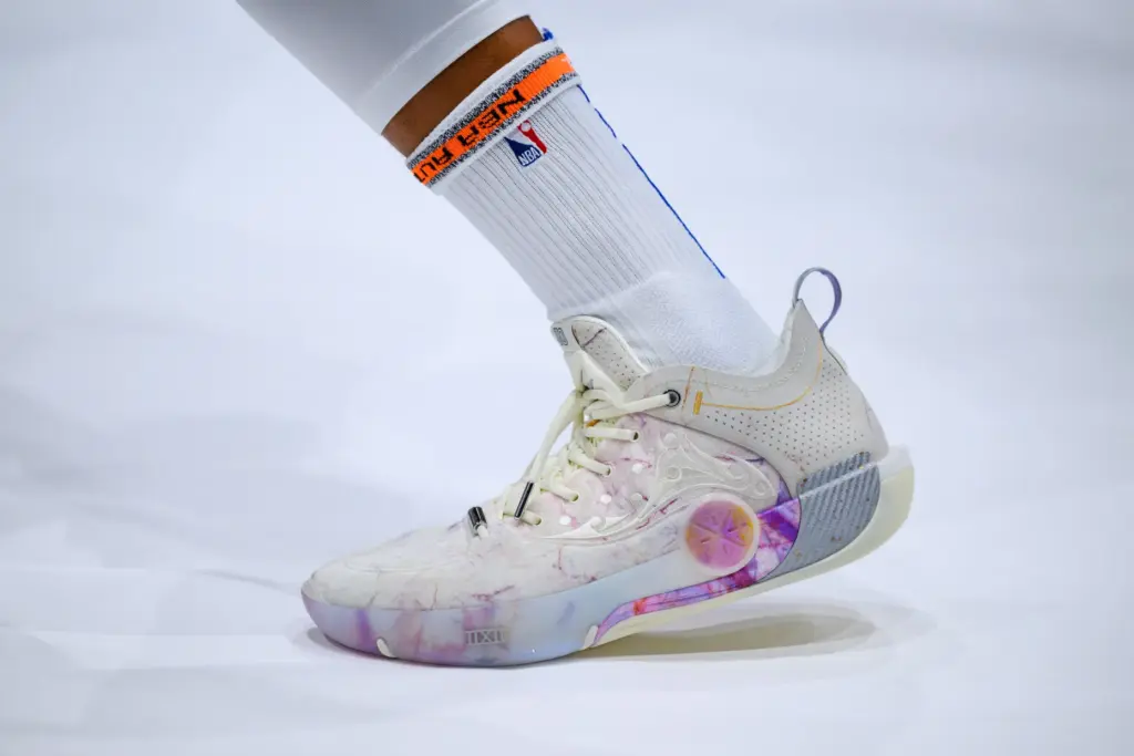 The shoes worn by Golden State Warriorsâ Stephen Curry (30)...