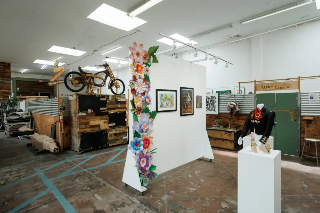 Various artworks are on display inside the Visual Philosophy Studio...