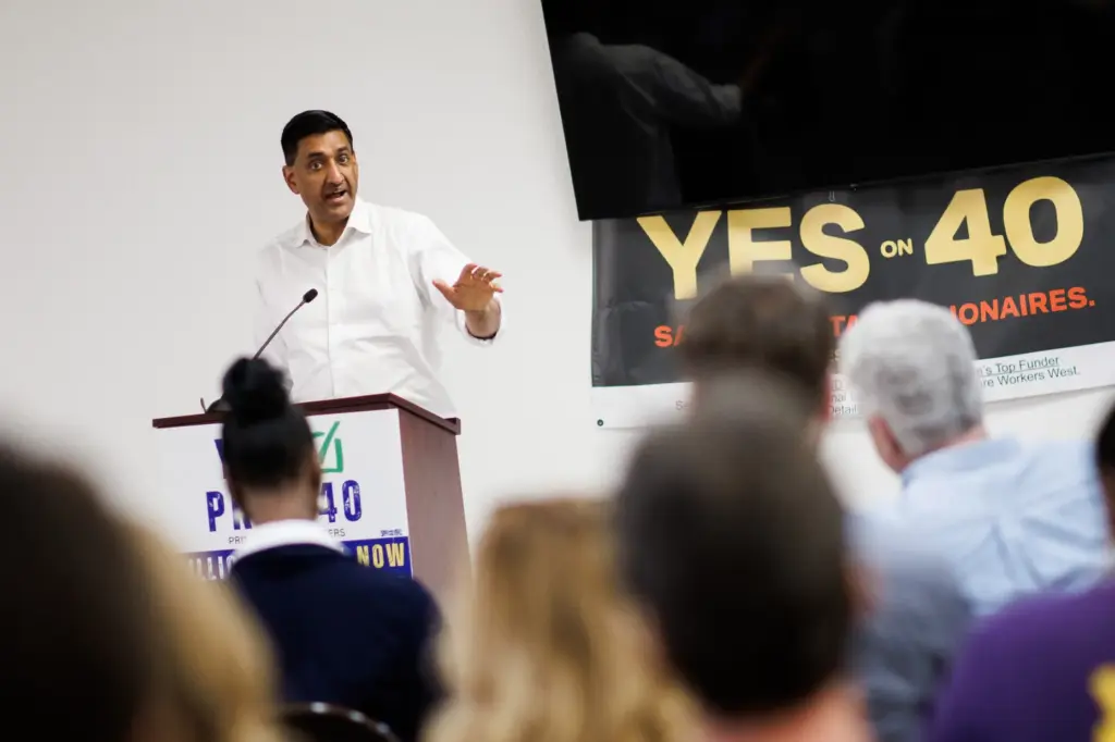 U.S. Rep. Ro Khanna (D-Calif.) speaks during a rally for...