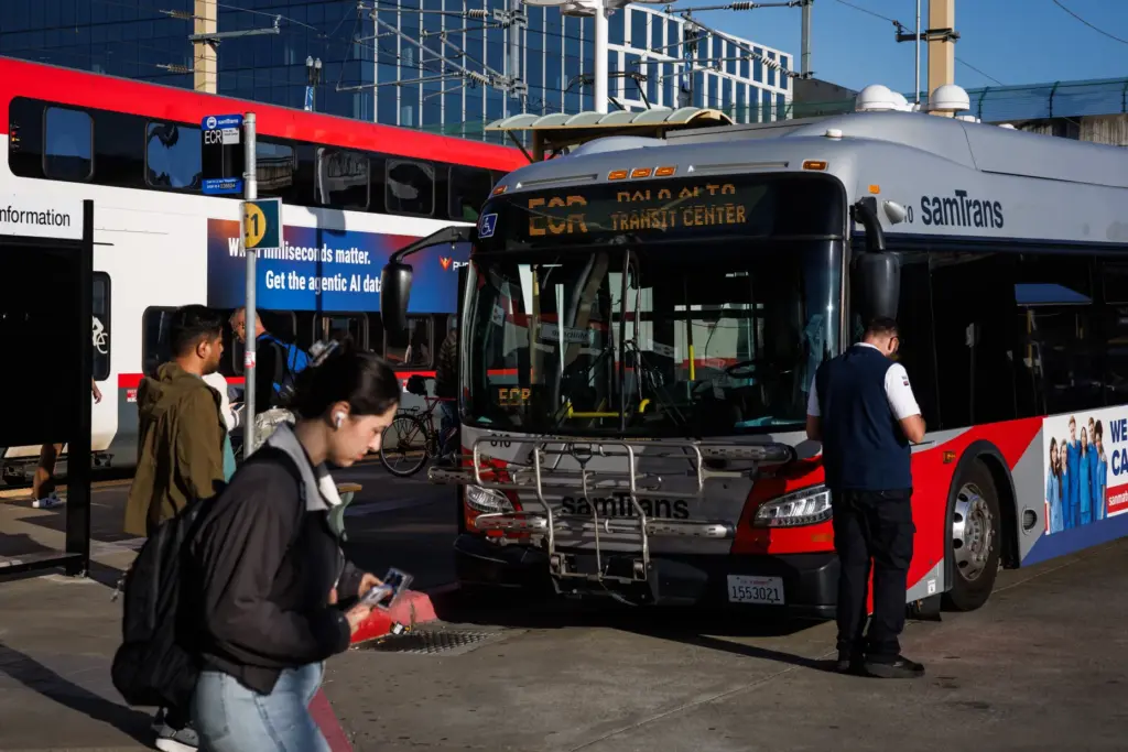 A SamTrans bus is parked at Millbrae Station on Sept....