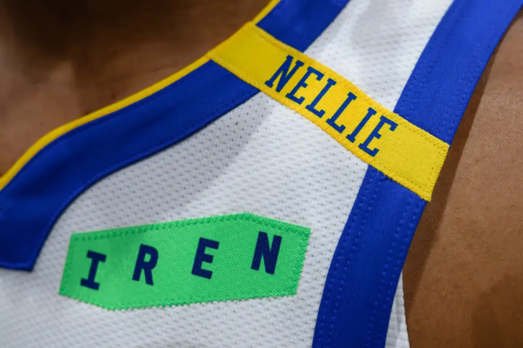 The word âNellieâ is shown on the uniform of Golden...