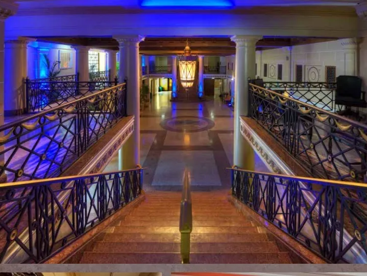 Stairway and second-level mezzanine area of Scottish Rite Center at...