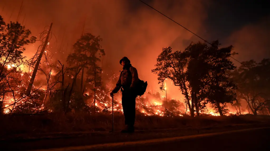 Phoenix Lyle of the Ventura County Fire Department watches for...
