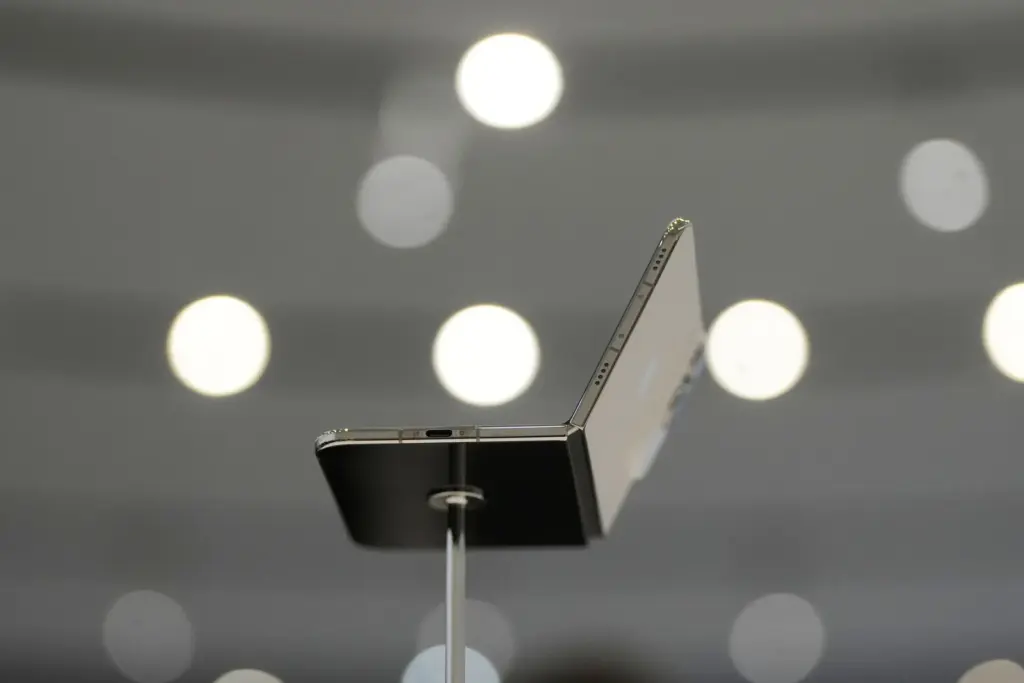 The iPhone Duo is displayed during an announcement of new...