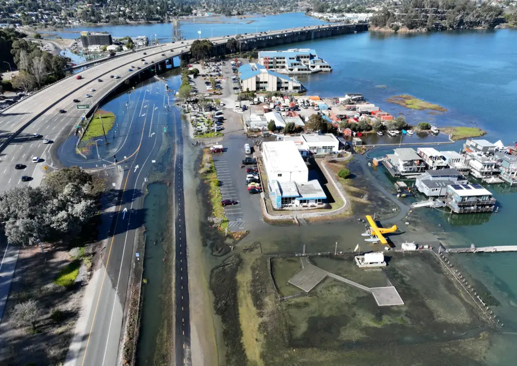 A drone view of high tide flooding near the Mill...