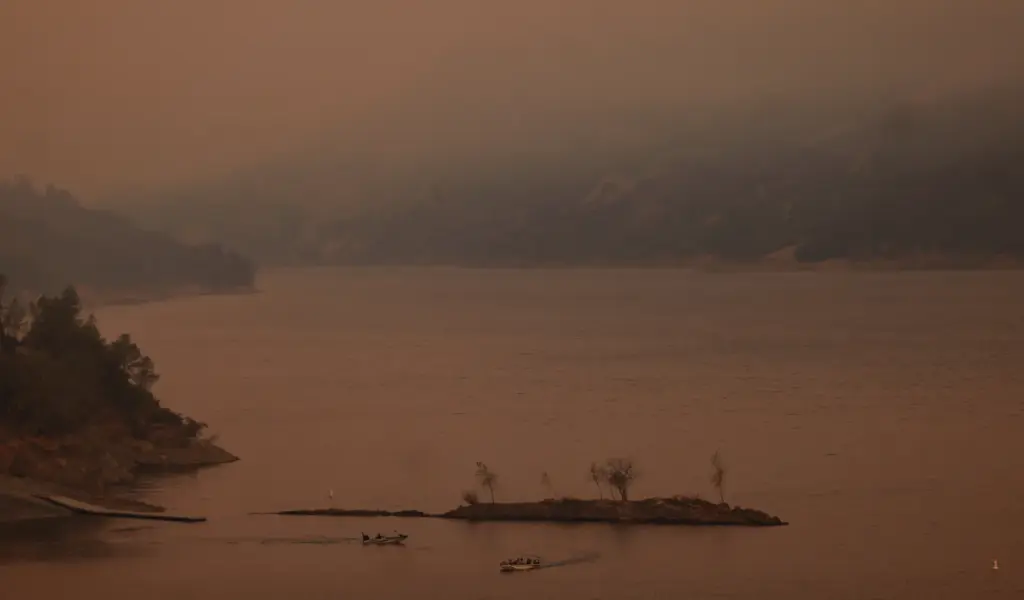 Fishermen take to Lake Sonoma with a heavy layer of...