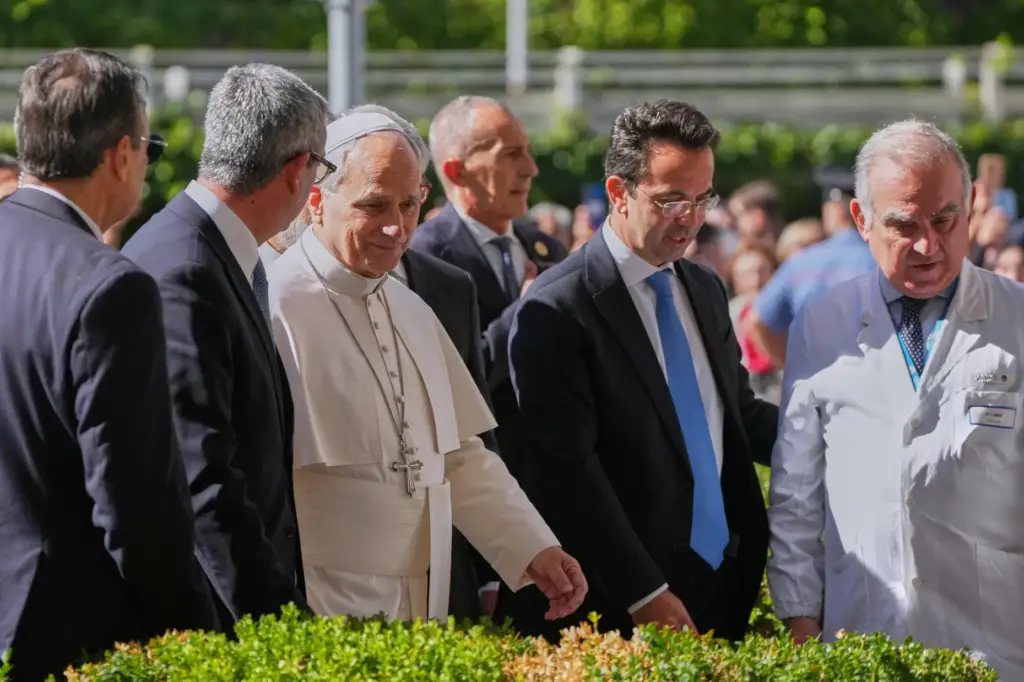 Pope Leo XIV arrives at the Agostino Gemelli Polyclinic in Rome.