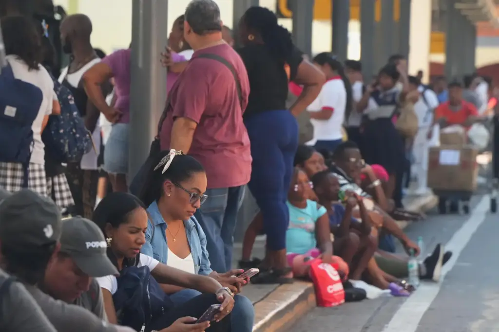 People gather outside shopping mall after an earthquake hit Panama...