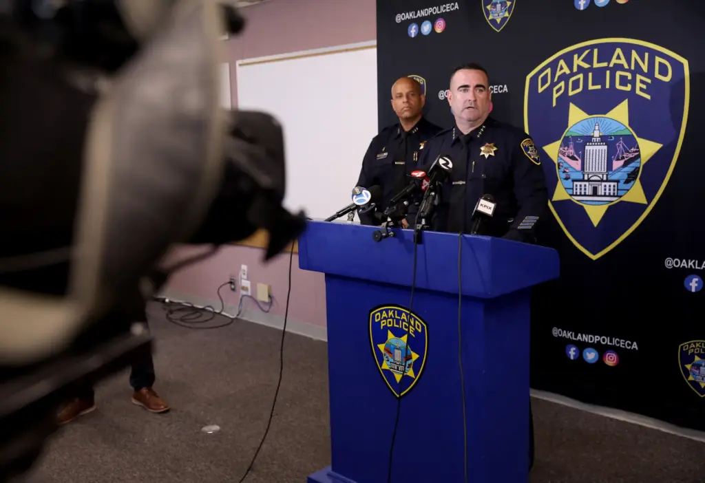 Police Chief James Beere speaks during a cold case press...