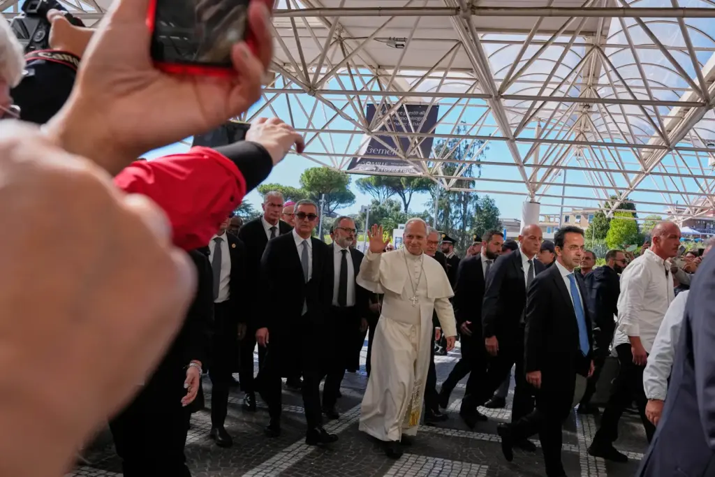 Pope Leo XIV arrives at the Agostino Gemelli Polyclinic in Rome.