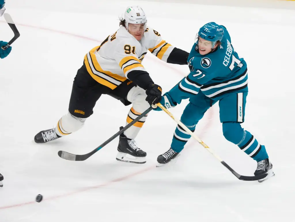 San Jose Sharks' Macklin Celebrini (71) takes a shot against...